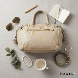 Authenticated Prada Drawstring Crinkled Leather Purse